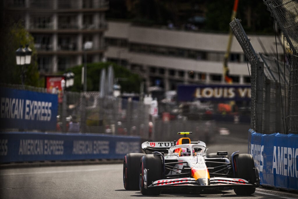 Racing Bulls driver Liam Lawson on track during practice for the 2025 F1 Monaco Grand Prix