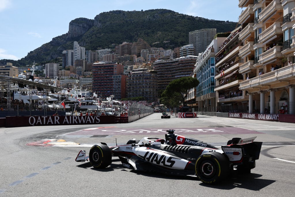 Haas driver Esteban Ocon racing at the 2025 Monaco Grand Prix