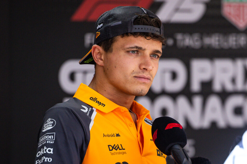 McLaren driver Lando Norris speaks to the media ahead of the 2025 F1 Monaco Grand Prix