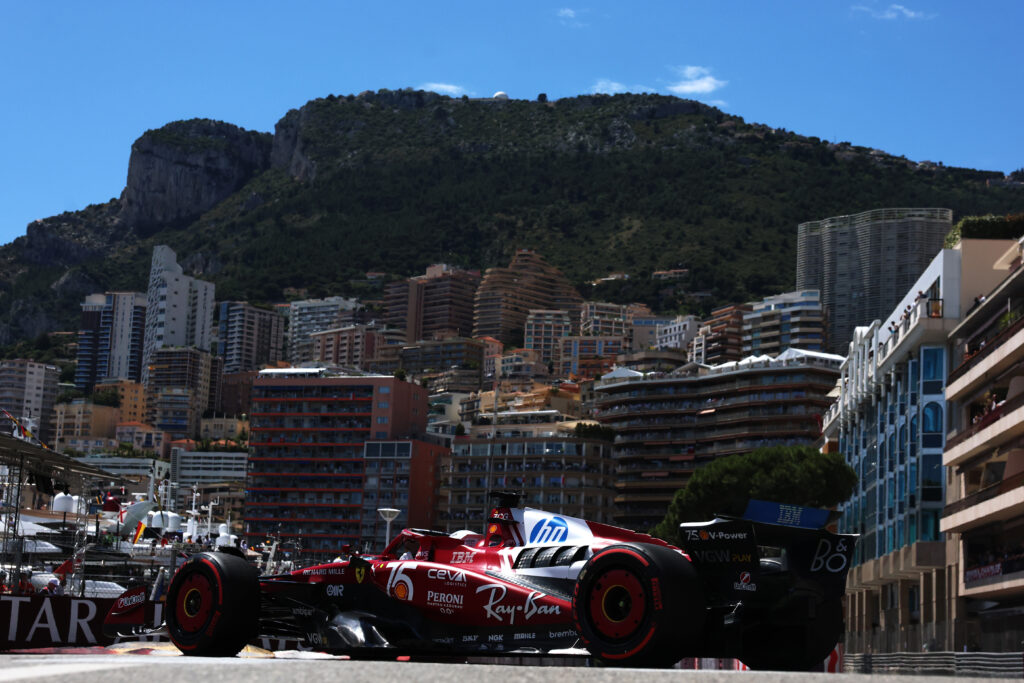 Ferrari driver Charles Leclerc on track during FP1 for the 2025 F1 Monaco Grand Prix