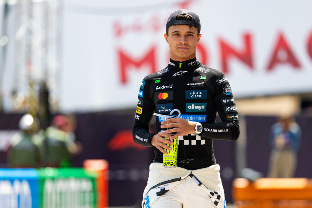 McLaren driver Lando Norris walking through the paddock at the 2025 Monaco Grand Prix