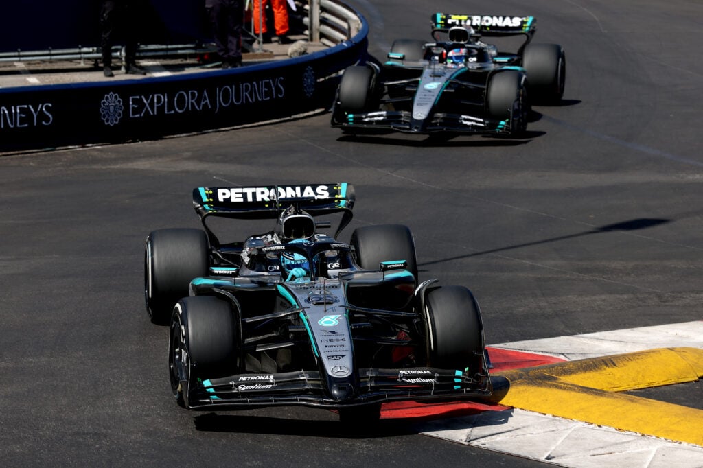 George Russell and Kimi Antonelli of Mercedes at the 2025 Monaco Grand Prix