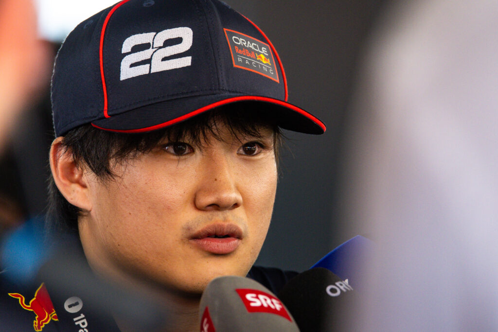 Red Bull driver Yuki Tsunoda reacts after Q1 exit at the 2025 F1 Spanish Grand Prix