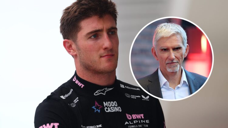 Jack Doohan racing for Alpine F1 team. Inset: Former Sky Sports F1 pundit Damon Hill.