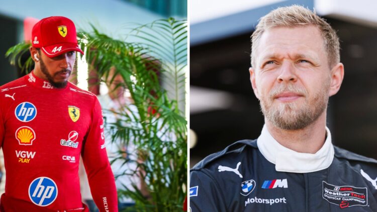 Lewis Hamilton (left) at the Saudi Arabian Grand Prix, Kevin Magnussen (right) in his BMW racesuit