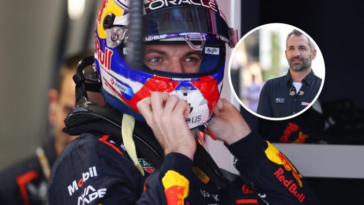 Max Verstappen (centre) putting on his helmet at the Miami Grand Prix, inset, Timo Glock