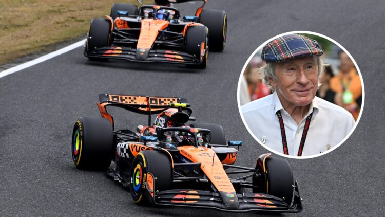 Lando Norris leads Oscar Piastri at the Japanese GP. Inset: Jackie Stewart.