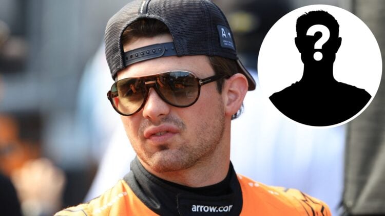 Arrow McLaren driver Pato O'Ward at Indianapolis, inset Mystery