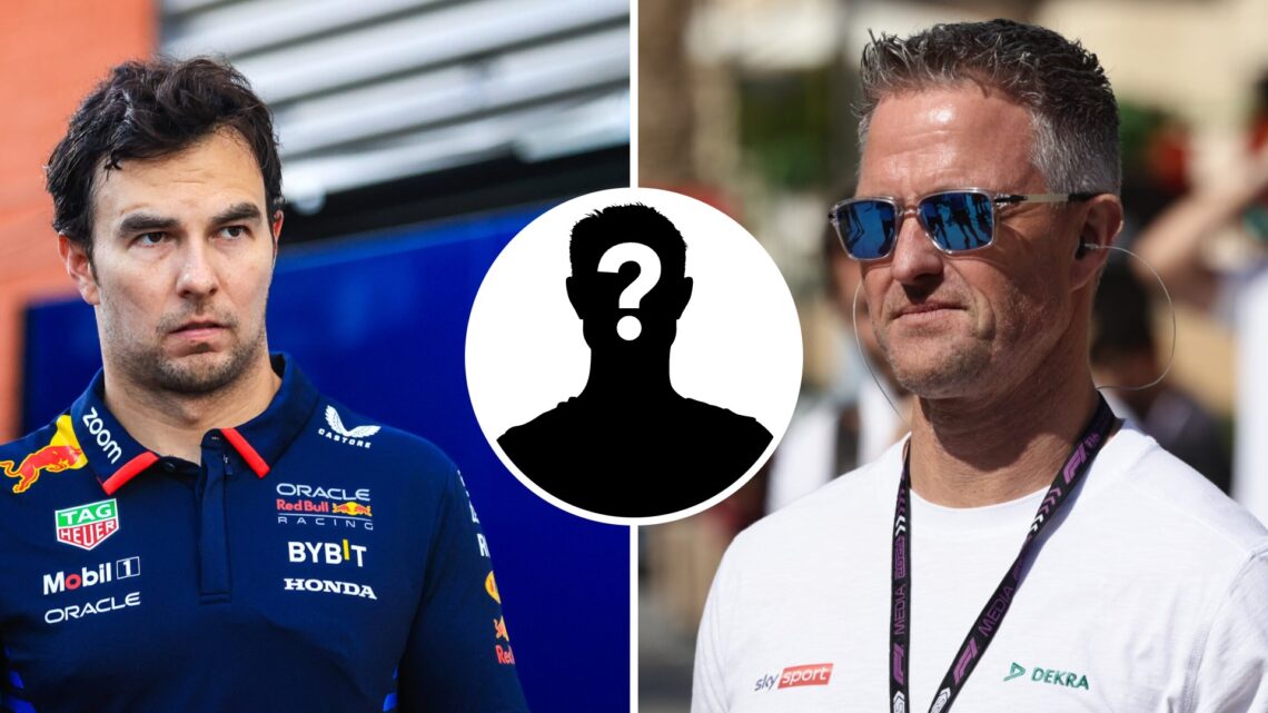 Sergio Perez (left) at the 2024 Belgian Grand Prix, Ralf Schumacher (left) at the 2025 Bahrain Grand Prix