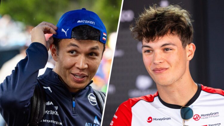 Williams driver Alex Albon walks through the 2025 F1 Australian Grand Prix paddock and Haas driver Oliver Bearman speaks to the media at Imola