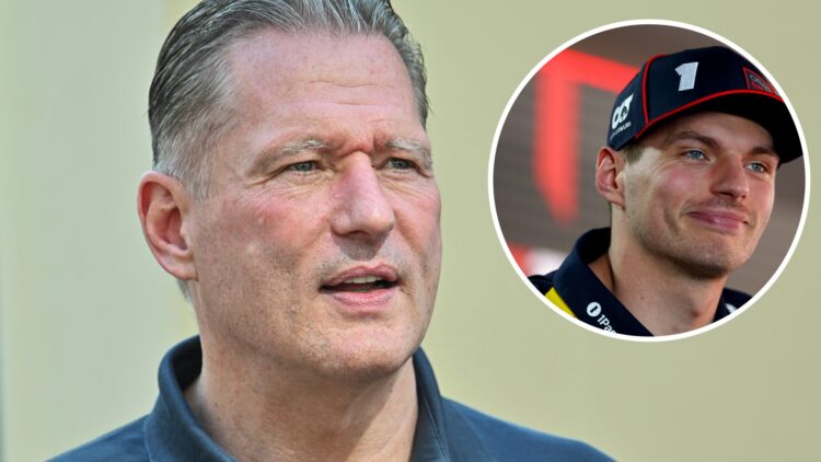 Jos Verstappen in the paddock at the 2024 Abu Dhabi Grand Prix, inset Max Verstappen