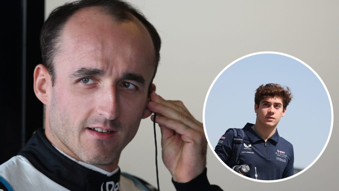 Robert Kubica at the 2019 Abu Dhabi Grand Prix, inset Alpine driver Franco Colapinto