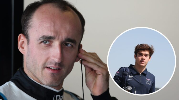 Robert Kubica at the 2019 Abu Dhabi Grand Prix, inset Alpine driver Franco Colapinto