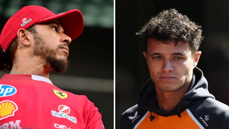 Split image of Lewis Hamilton (L) at the 2025 Saudi Arabian Grand Prix and Lando Norris (R)