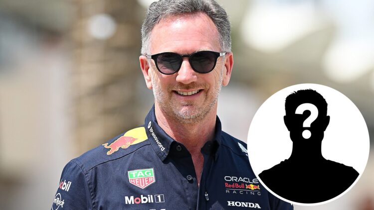 Red Bull team principal Christian Horner at the 2025 Bahrain Grand Prix, inset Mystery driver
