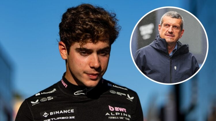 Alpine driver Franco Colapinto at the 2025 Emilia Romagna Grand Prix, inset Guenther Steiner