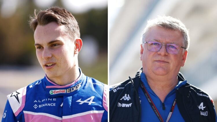 Oscar Piastri (left) wearing Alpine race overalls at the 2022 Australian Grand Prix, Otmar Szafnauer (right) working for Alpine at the 2022 United ...