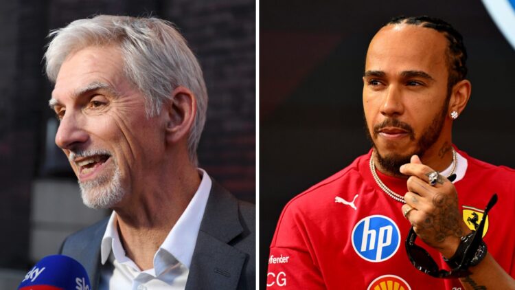 Damon Hill (left) speaking in an interview, Ferrari driver Lewis Hamilton (right) at the 2025 Monaco Grand Prix