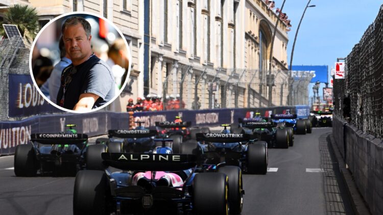 The start of the 2025 Monaco Grand Prix, inset, Sky Sports F1 reporter Ted Kravitz
