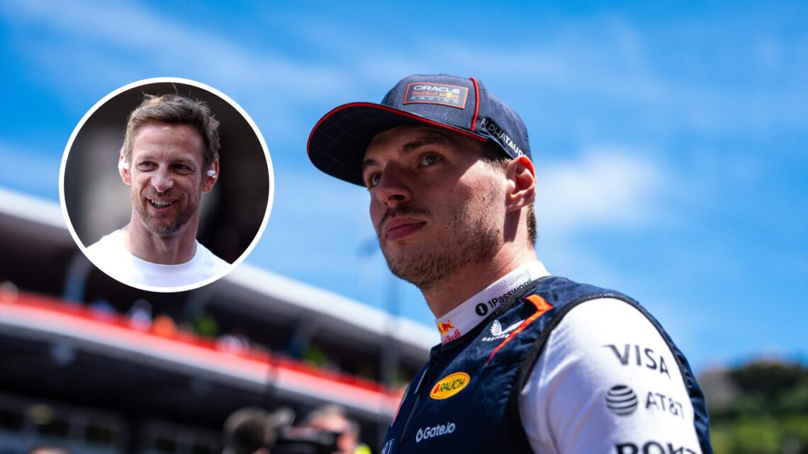 Max Verstappen (left) at the 2025 Monaco Grand Prix, inset, Jenson Button
