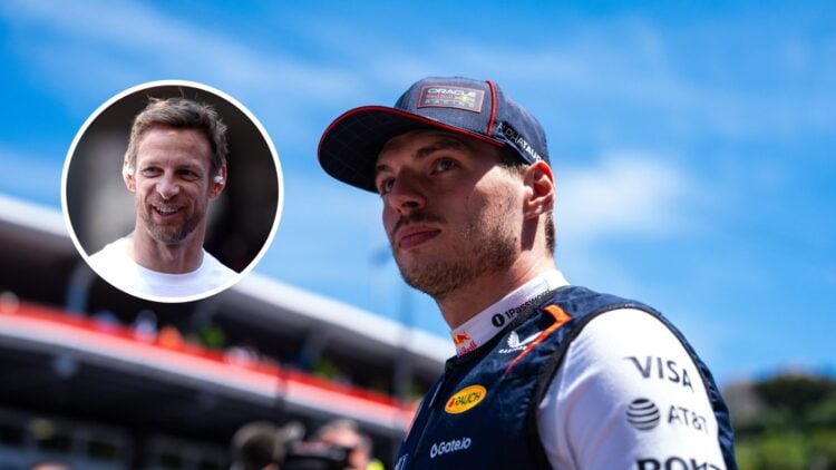 Max Verstappen (left) at the 2025 Monaco Grand Prix, inset, Jenson Button