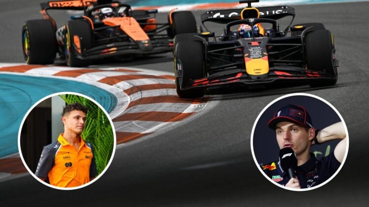 Max Verstappen fights Lando Norris at the 2025 Miami Grand Prix
