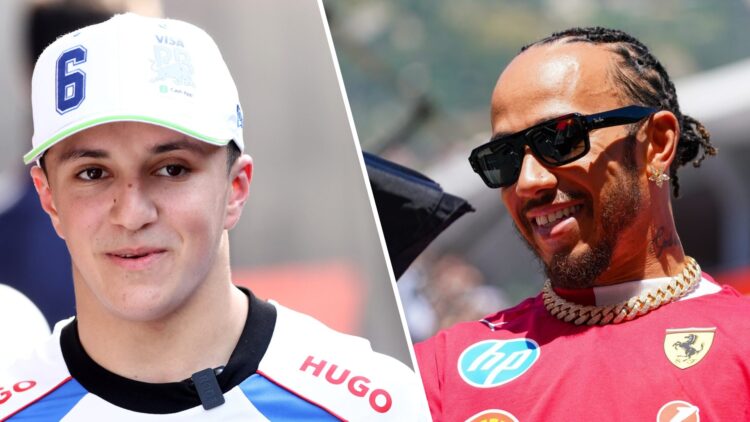 Racing Bulls driver Isack Hadjar (left), Ferrari driver Lewis Hamilton (right)