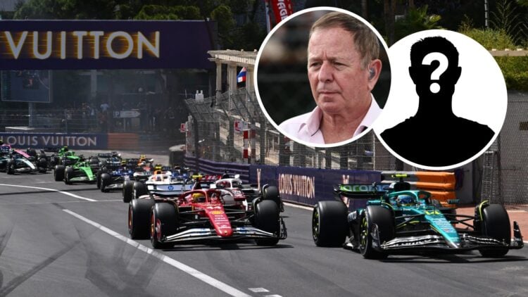 Fernando Alonso leading Lewis Hamilton and Esteban Ocon at the Monaco Grand Prix, inset, Martin Brundle