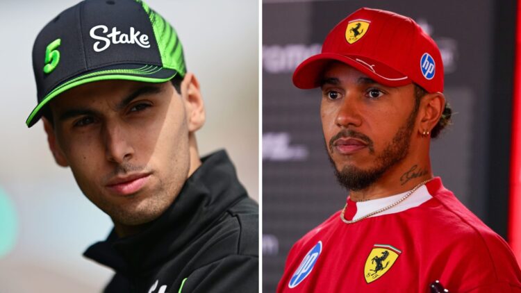 Split image of Sauber Gabriel Bortoleto (L) and Ferrari driver Lewis Hamilton (R)