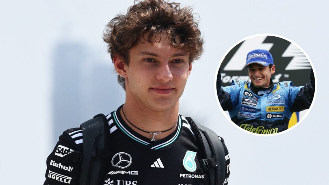 Kimi Antonelli of Mercedes at the 2025 Saudi Arabian Grand Prix and Giancarlo Fisichella at the 2005 Australian Grand Prix for Renault