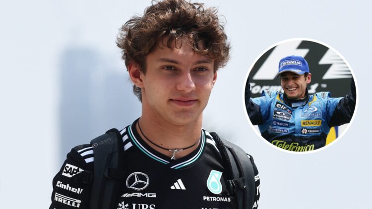 Kimi Antonelli of Mercedes at the 2025 Saudi Arabian Grand Prix and Giancarlo Fisichella at the 2005 Australian Grand Prix for Renault