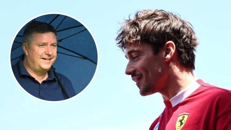 Ferrari driver Charles Leclerc (right) at the 2025 Monaco Grand Prix, inset, Sky Sports F1 commentator David Croft