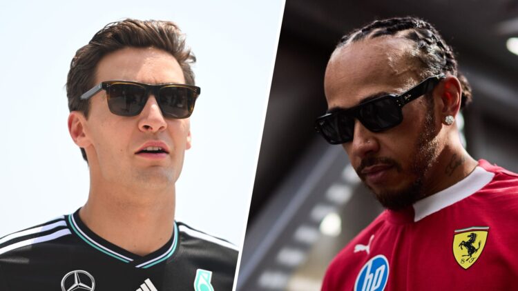 Mercedes driver George Russell arrives in the 2025 F1 Saudi Arabian Grand Prix paddock and Ferrari driver Lewis Hamilton arrives in Monaco