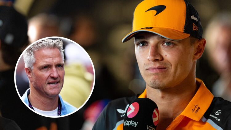 Lando Norris at the 2025 Saudi Arabian Grand Prix with an inset of Ralf Schumacher