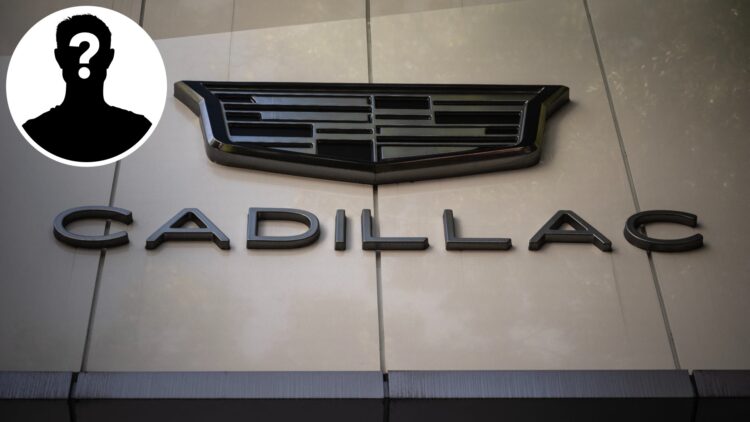 The Cadillac brand logo who are set to join F1 in 2026, inset Mystery