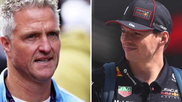 Ralf Schumacher (left) walking through the F1 paddock, Max Verstappen (right) at the Saudi Arabian Grand Prix