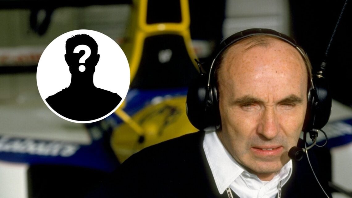 Frank Williams in front of his 1993 Williams Formula 1 car