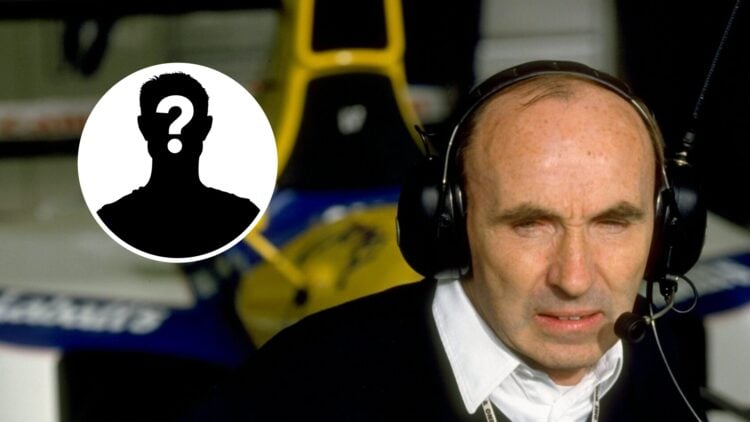 Frank Williams in front of his 1993 Williams Formula 1 car