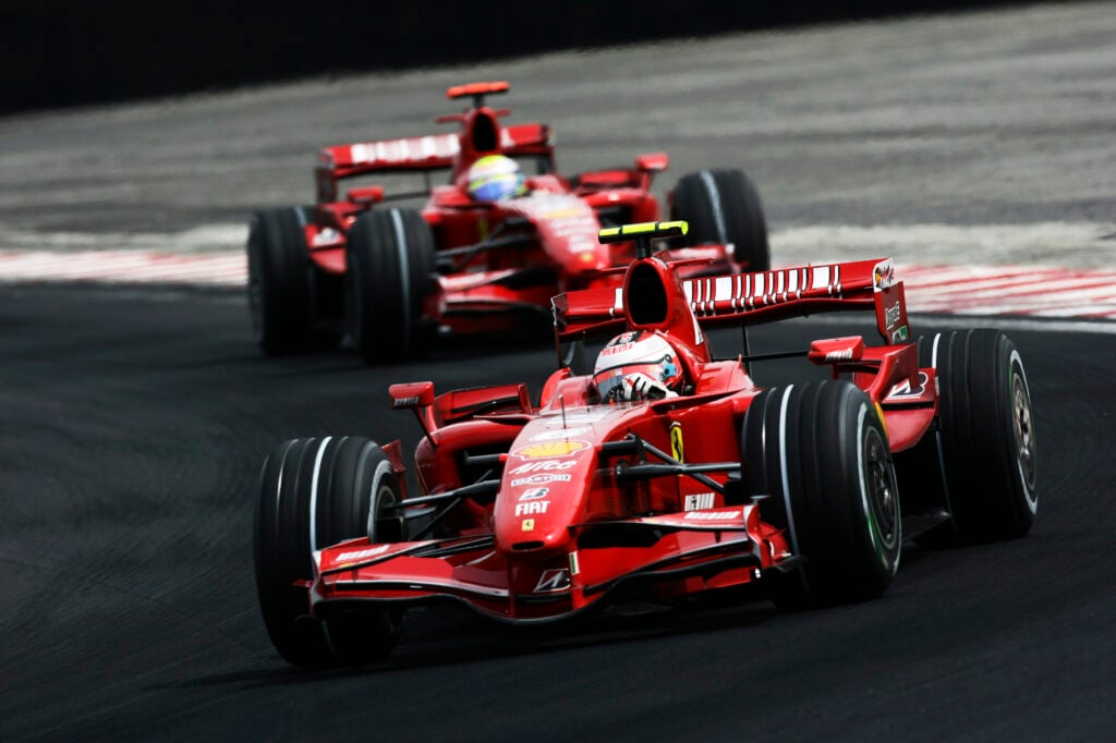 Kimi Raikkonen and Felipe Massa for Ferrari at the 2007 Brazilian Grand Prix