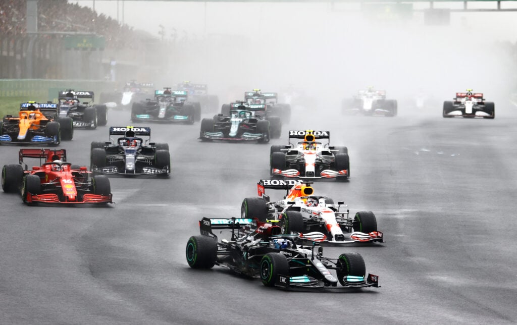 Mercedes driver Valtteri Bottas leads the start of the 2021 Turkish Grand Prix