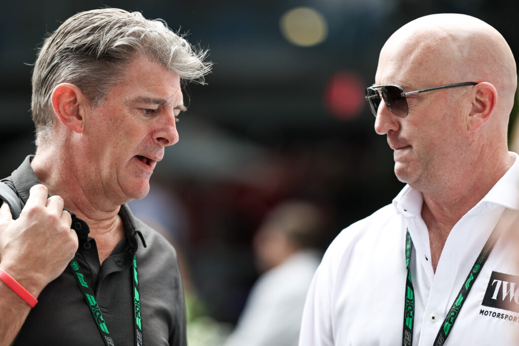 Cadillac team principal Graeme Lowdon with TWG Motorsports CEO Dan Towriss at the 2025 F1 Australian Grand Prix