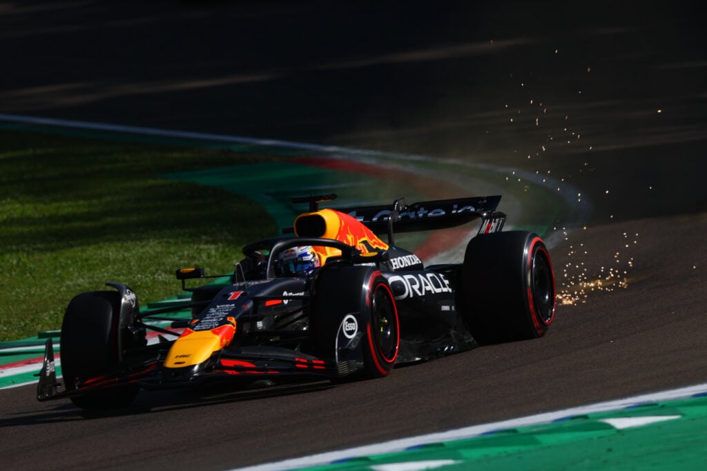 Max Verstappen sets a lap during qualifying at Imola.