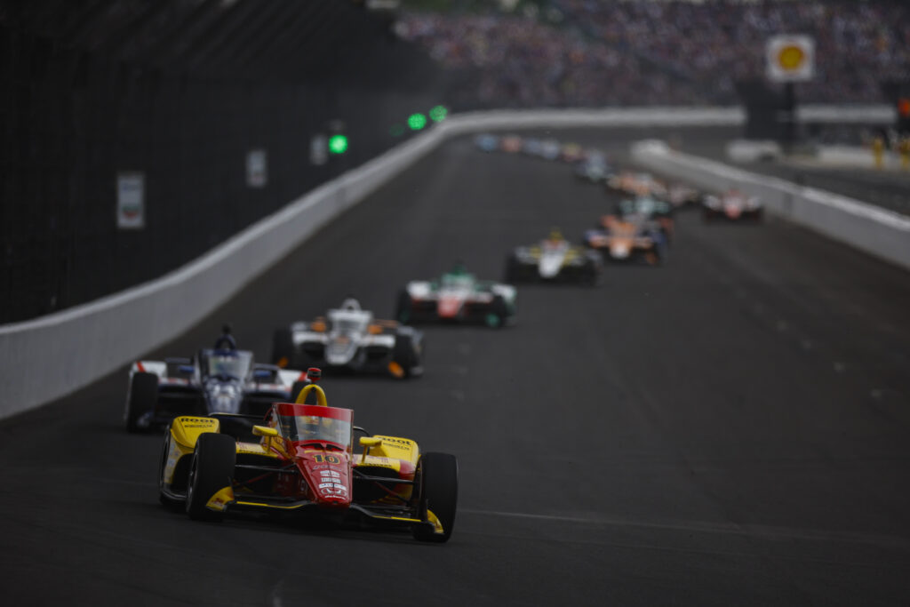 Chip Ganassi Racing driver Alex Palou on track en route to winning the 2025 Indy 500