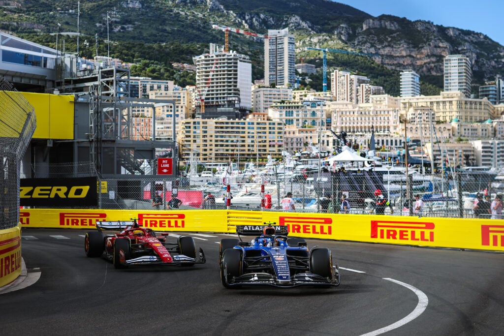 Williams driver Carlos Sainz and Ferrari driver Lewis Hamilton during practice for the 2025 F1 Monaco Grand Prix