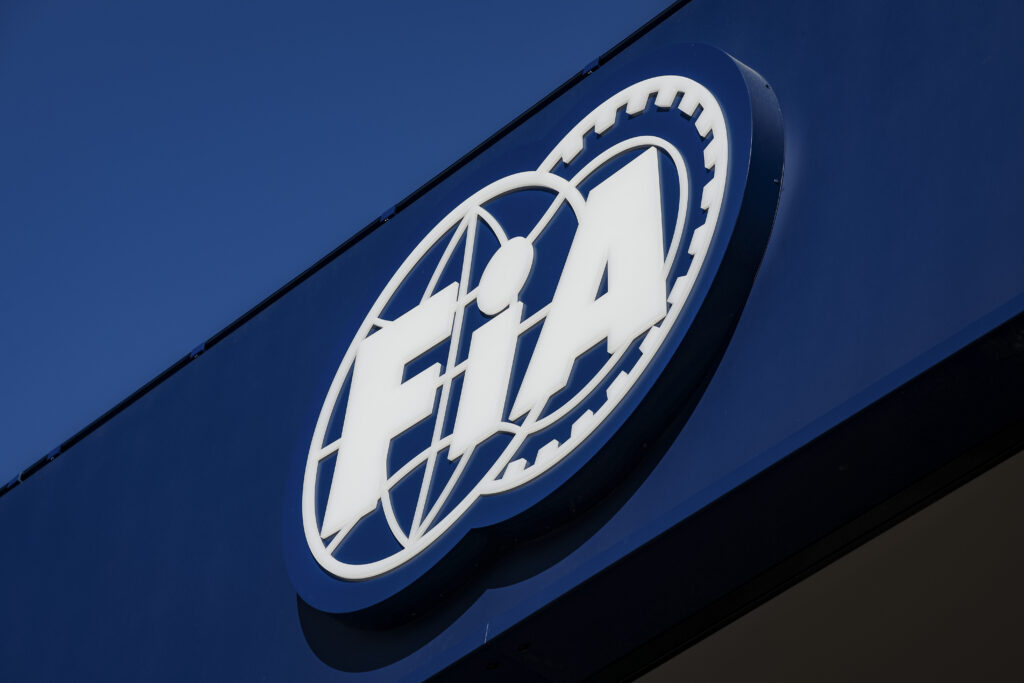 The FIA logo in the F1 paddock at the 2025 Spanish Grand Prix