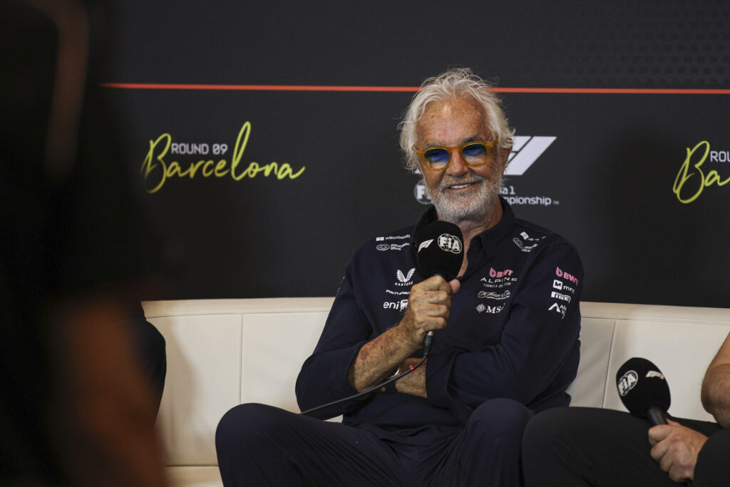 Alpine executive adviser Flavio Briatore speaks in the team principals press conference at the 2025 F1 Spanish Grand Prix