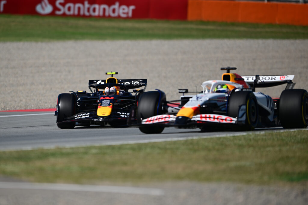 Red Bull driver Yuki Tsunoda on track in practice for the 2025 F1 Spanish Grand Prix