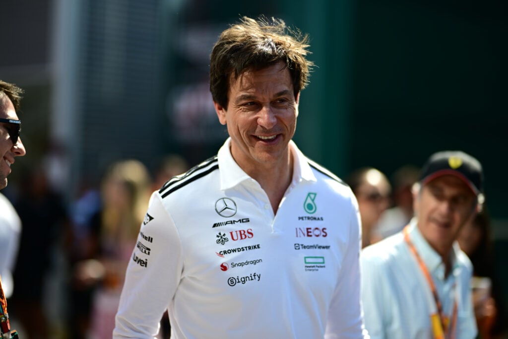 Mercedes team principal Toto Wolff in the 2025 F1 Spanish Grand Prix paddock