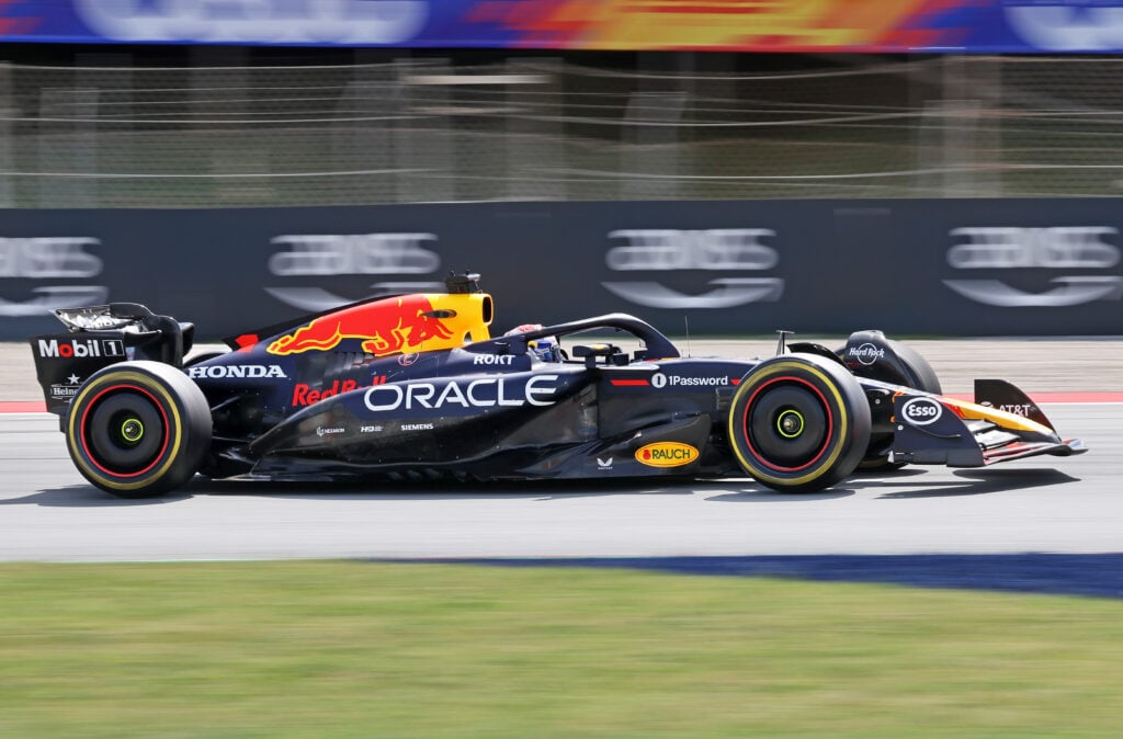 Max Verstappen drives the Red Bull F1 car at the 2025 Spanish Grand Prix