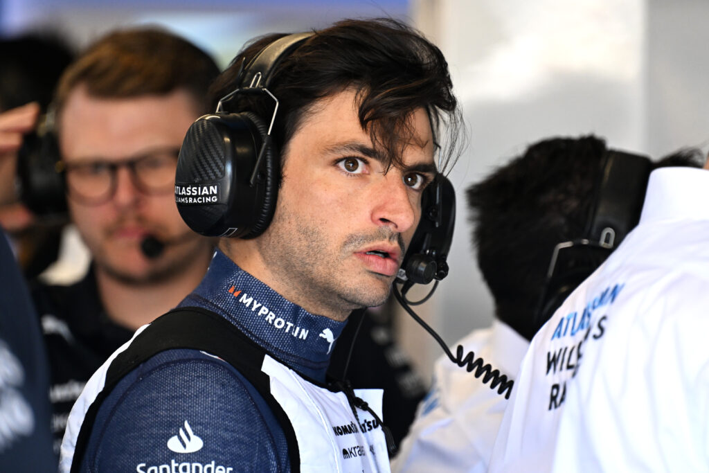 Williams driver Carlos Sainz in the garage during practice for the 2025 F1 Spanish Grand Prix